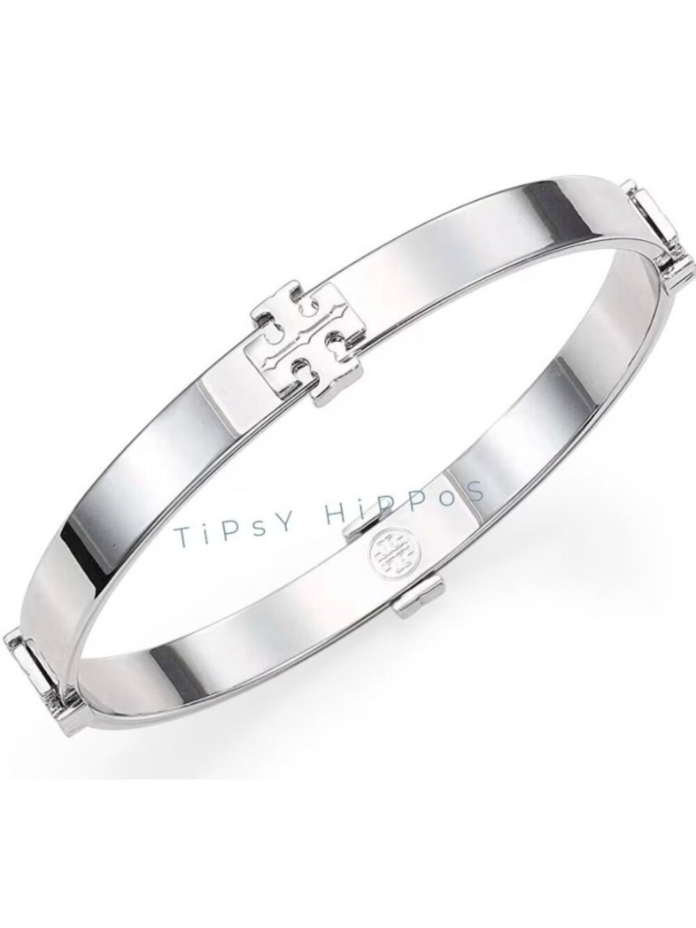Auth Tory Burch Silver Logo Stationary Kira Bangle Bracelet - 2966B